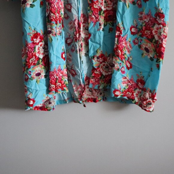 Floral Women's Sz L/XL Open Front Mid Sleeve Cover Up Wrap Kimono Robe - Picture 10 of 10